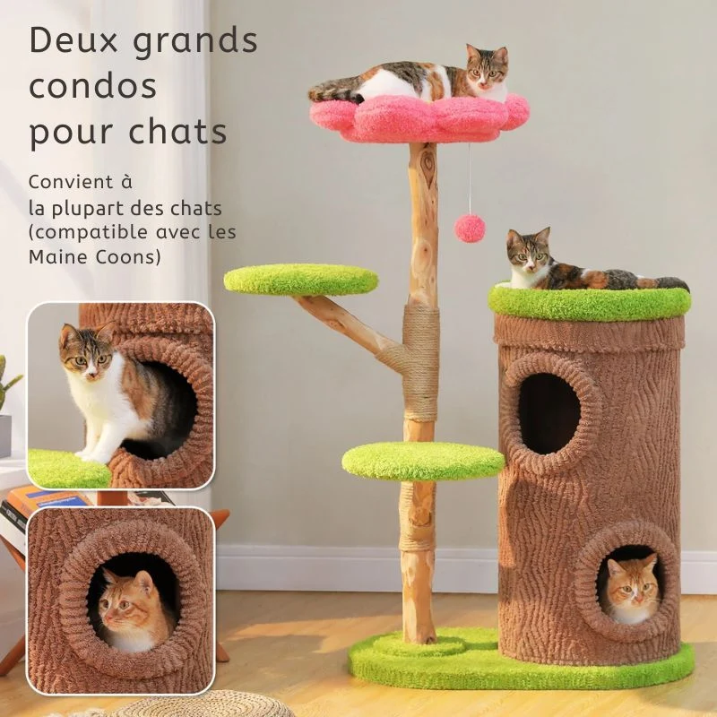 Arbre à chat fleur en bois massif tronc arbre – Palais Enchanté