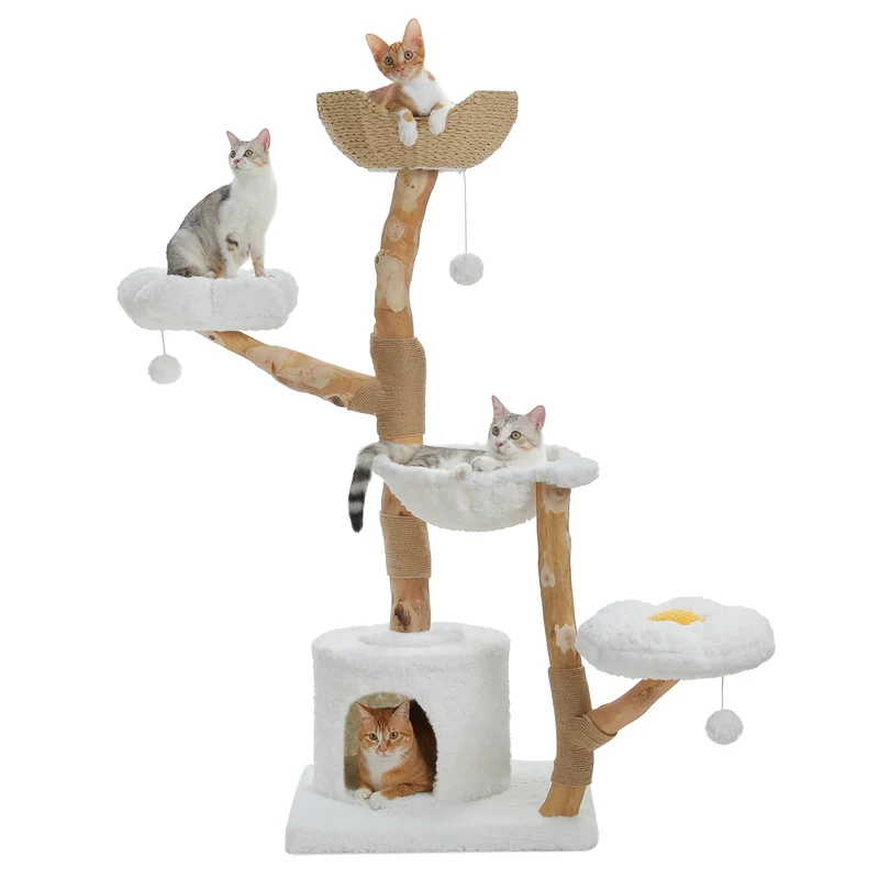 Arbre à chats bois flotté – panier en rotin - Cat-tree