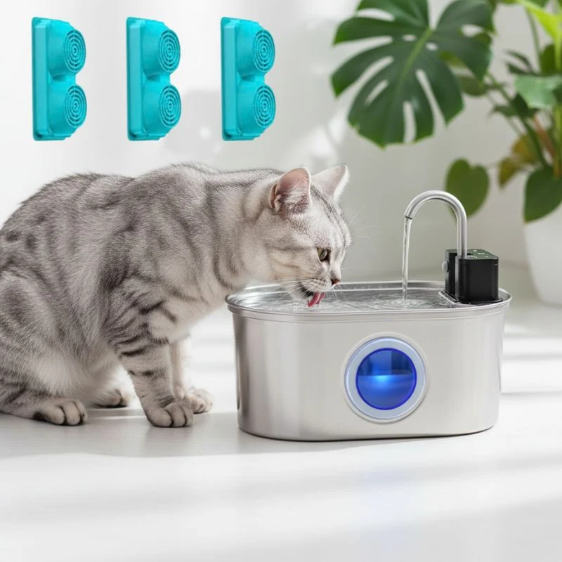 Fontaine à eau pour chat sans électricité en inox avec capteur - Purwater™
