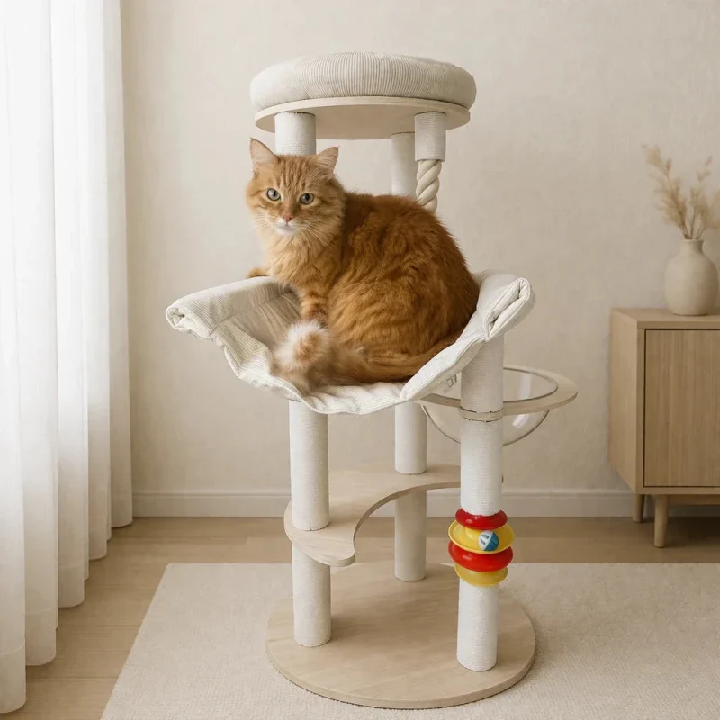 Arbre à chat natura - Bois naturel solide | Luminia