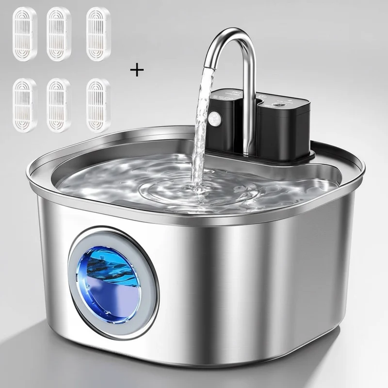 Fontaine eau chat sans fil en inox avec capteur intelligent - PurrH20™