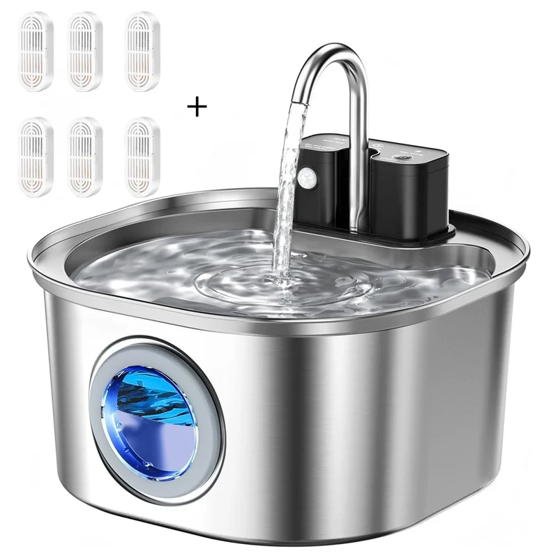 Fontaine eau chat sans fil en inox avec capteur intelligent - PurrH20™