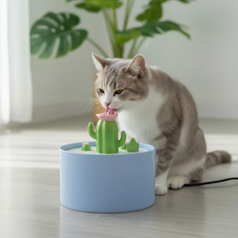 FONTAINE EAU CHAT CERAMIQUE - Cactus