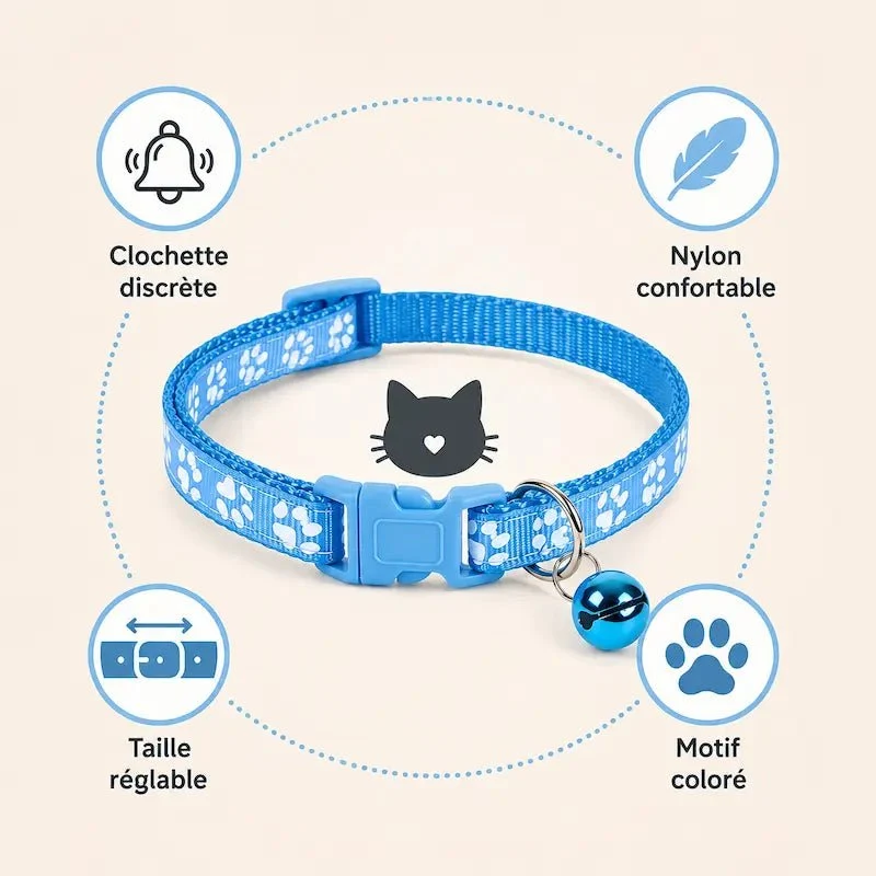 Collier chat motif coloré - Léger et réglable | PawColor