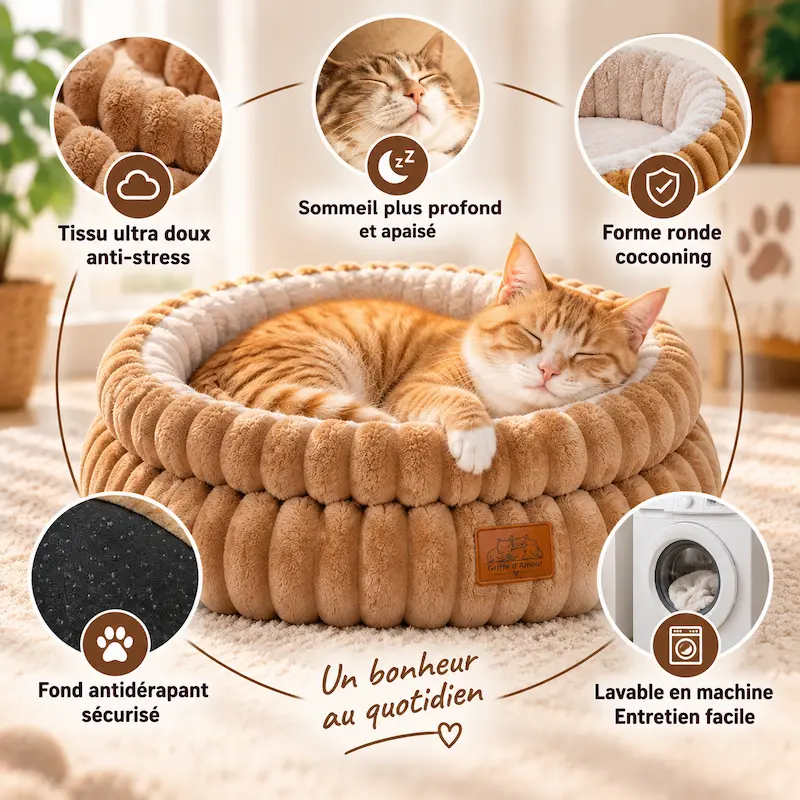 Panier chat rond confortable - Cocon doux | NidoCat