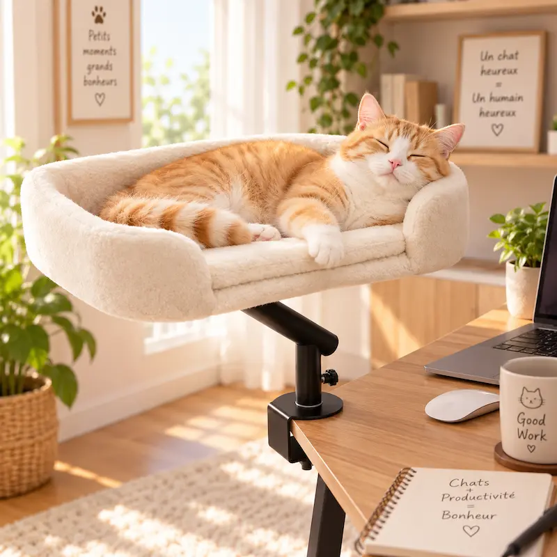 Lit de bureau pour chat – Support rotatif 360° | DeskCat