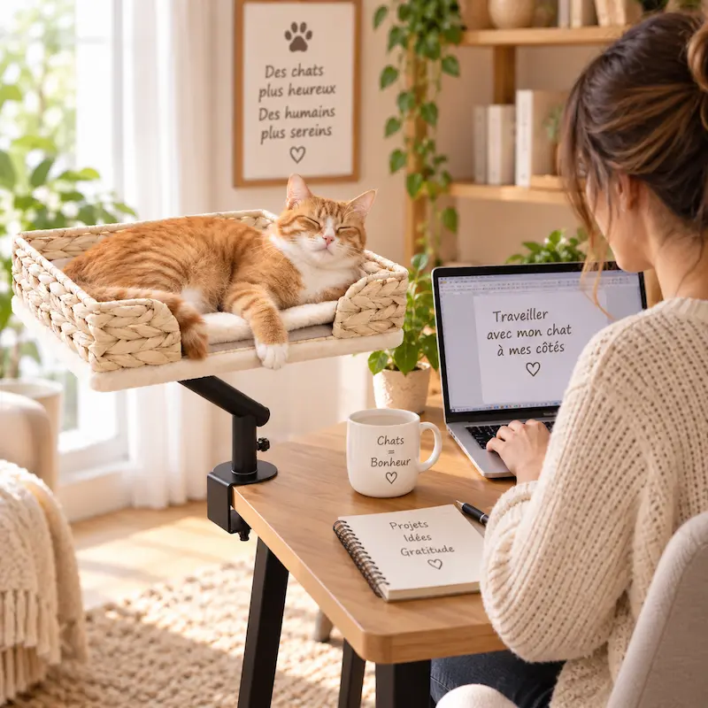 Lit de bureau pour chat – Support rotatif 360° | DeskCat