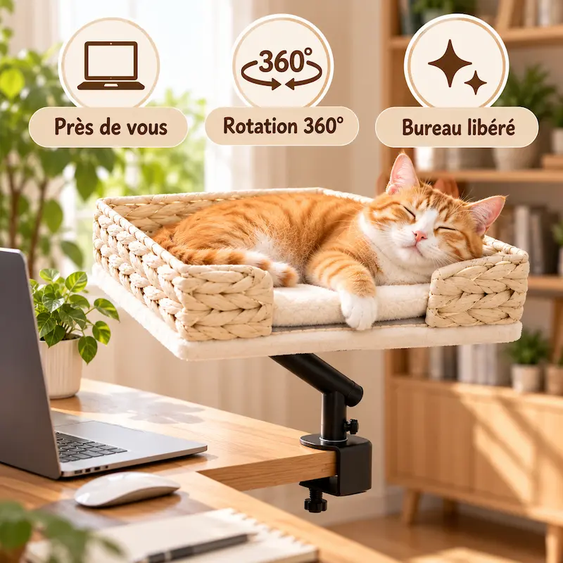 Lit de bureau pour chat – Support rotatif 360° | DeskCat