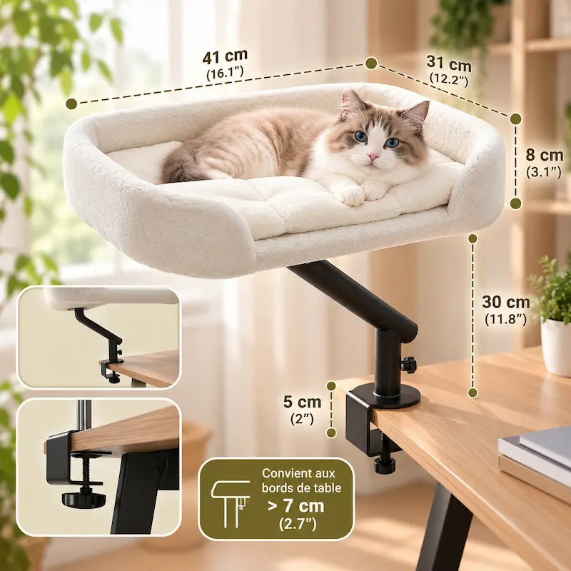 Lit de bureau pour chat – Support rotatif 360° | DeskCat