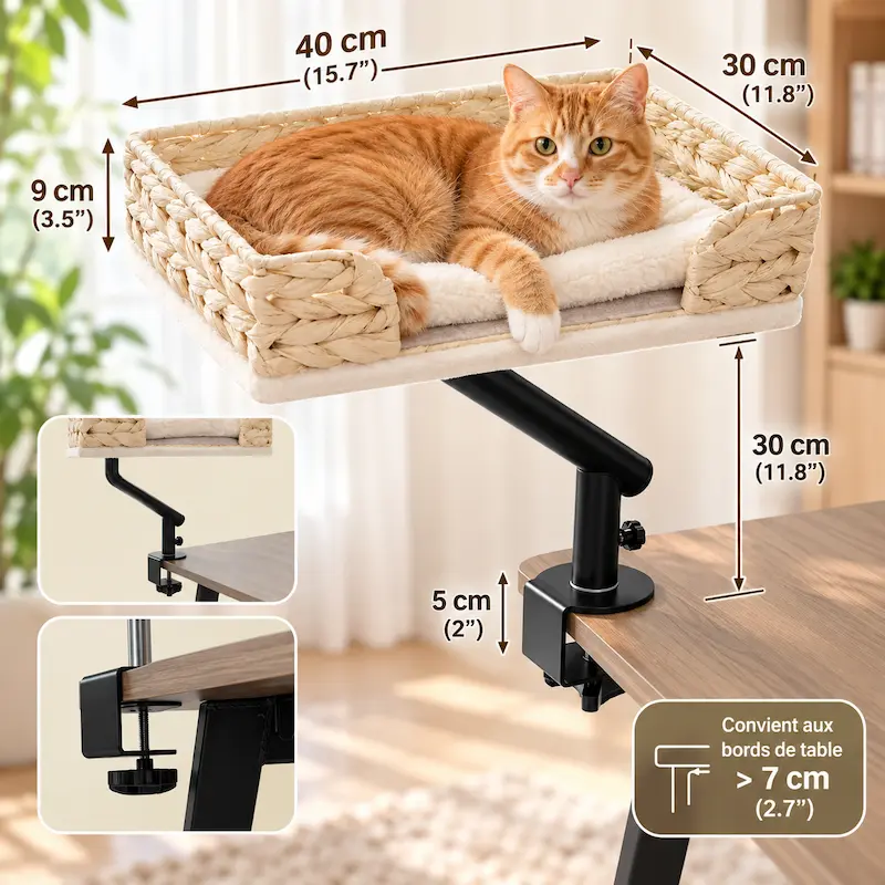 Lit de bureau pour chat – Support rotatif 360° | DeskCat