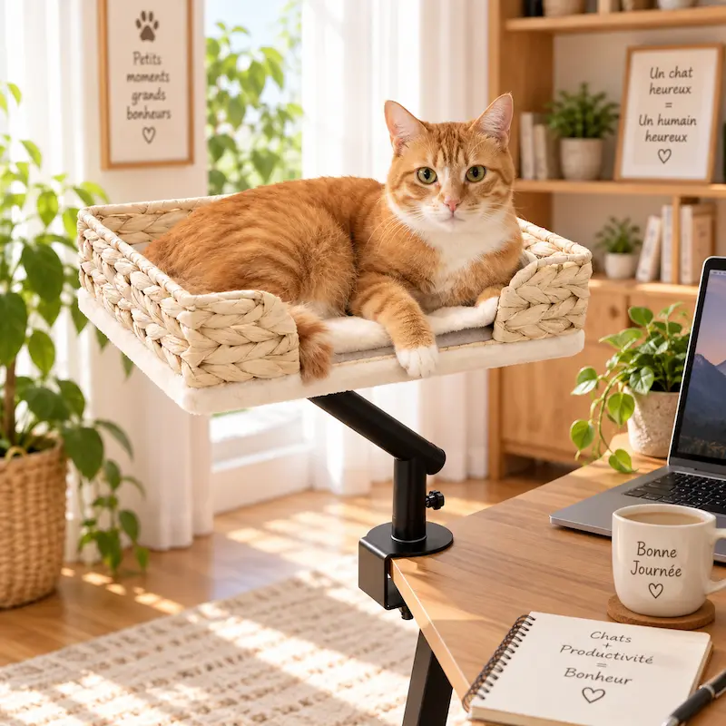 Lit de bureau pour chat – Support rotatif 360° | DeskCat