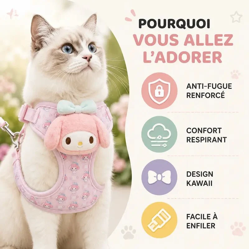 Harnais chat Sanrio - Anti-fugue kawaii | NekoChic