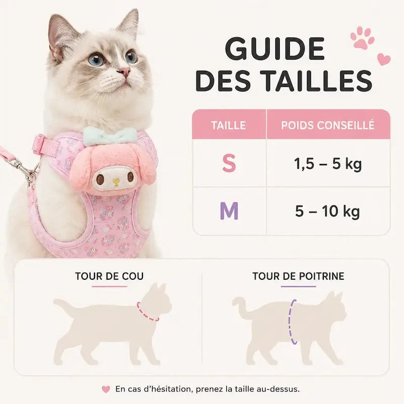 Harnais chat Sanrio - Anti-fugue kawaii | NekoChic
