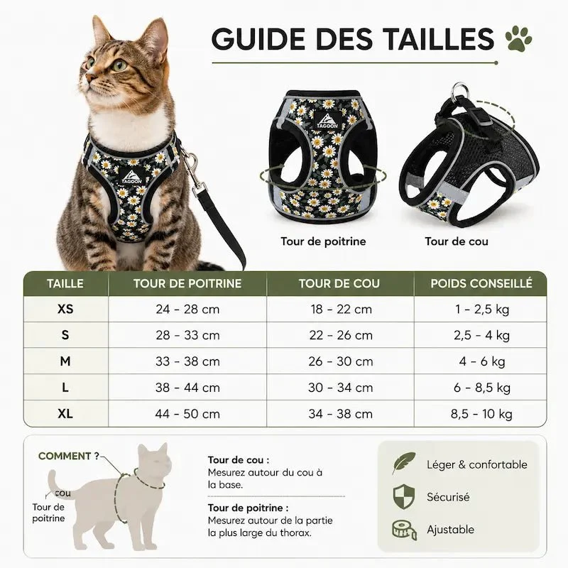 Harnais chat en polyester - Anti-fugue sécurisé | CatNova