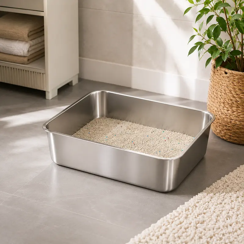 Bac à litière rectangle en inox - Anti-odeurs | Inoxicat