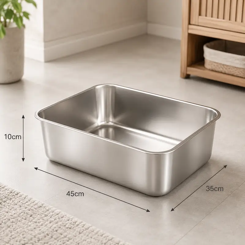 Bac à litière rectangle en inox - Anti-odeurs | Inoxicat