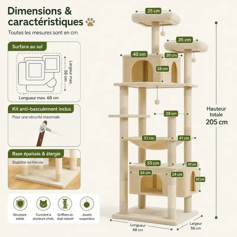 Grand arbre à chat multi-niveaux - Griffoirs sisal & hamac | AltoPurr