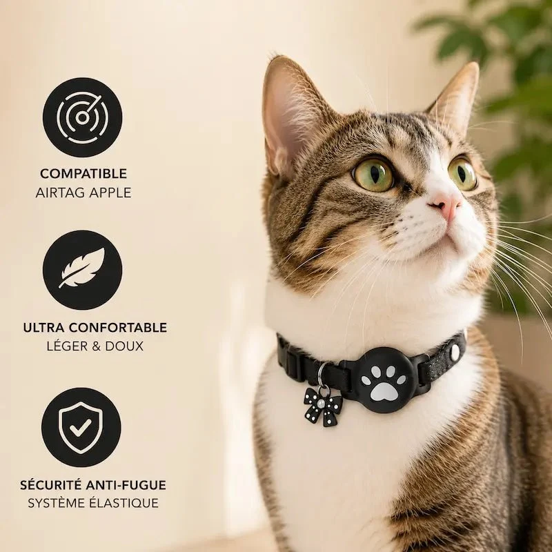 Collier chat support AirTag – Anti-fugue sécurisé | FeliFind