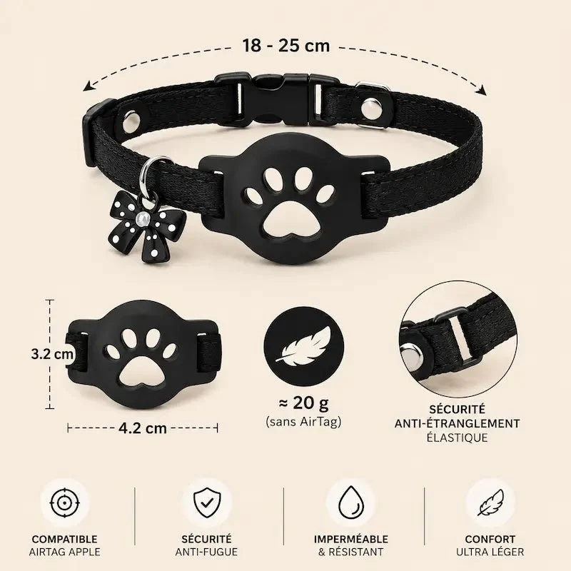 Collier chat support AirTag – Anti-fugue sécurisé | FeliFind