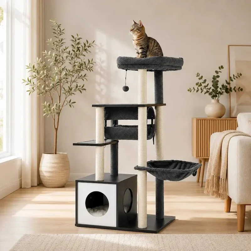 Arbre à chat moderne en bois multi-niveaux – Confort & escalade | CatHaven