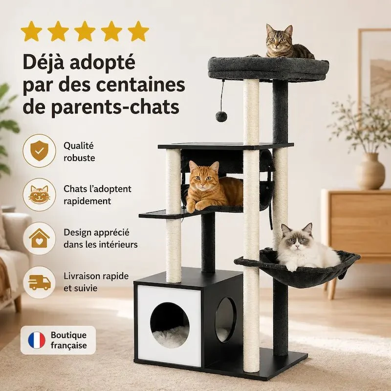 Arbre à chat moderne en bois multi-niveaux – Confort & escalade | CatHaven