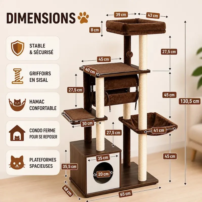 Arbre à chat moderne en bois multi-niveaux – Confort & escalade | CatHaven