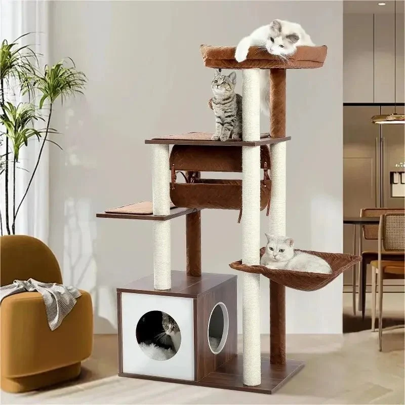 Arbre à chat moderne en bois multi-niveaux – Confort & escalade | CatHaven
