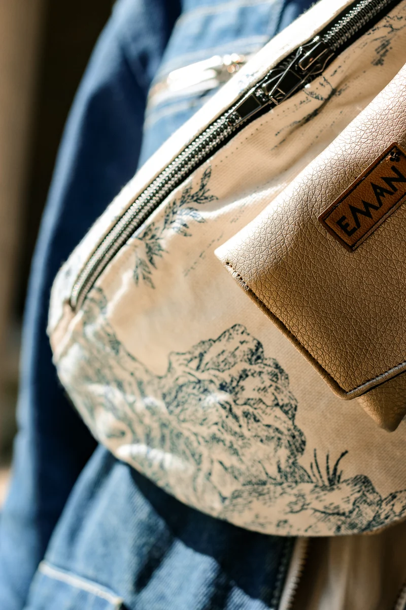 Ensemble Banane Toile de Jouy - pochette friandise chien Sable d'or
