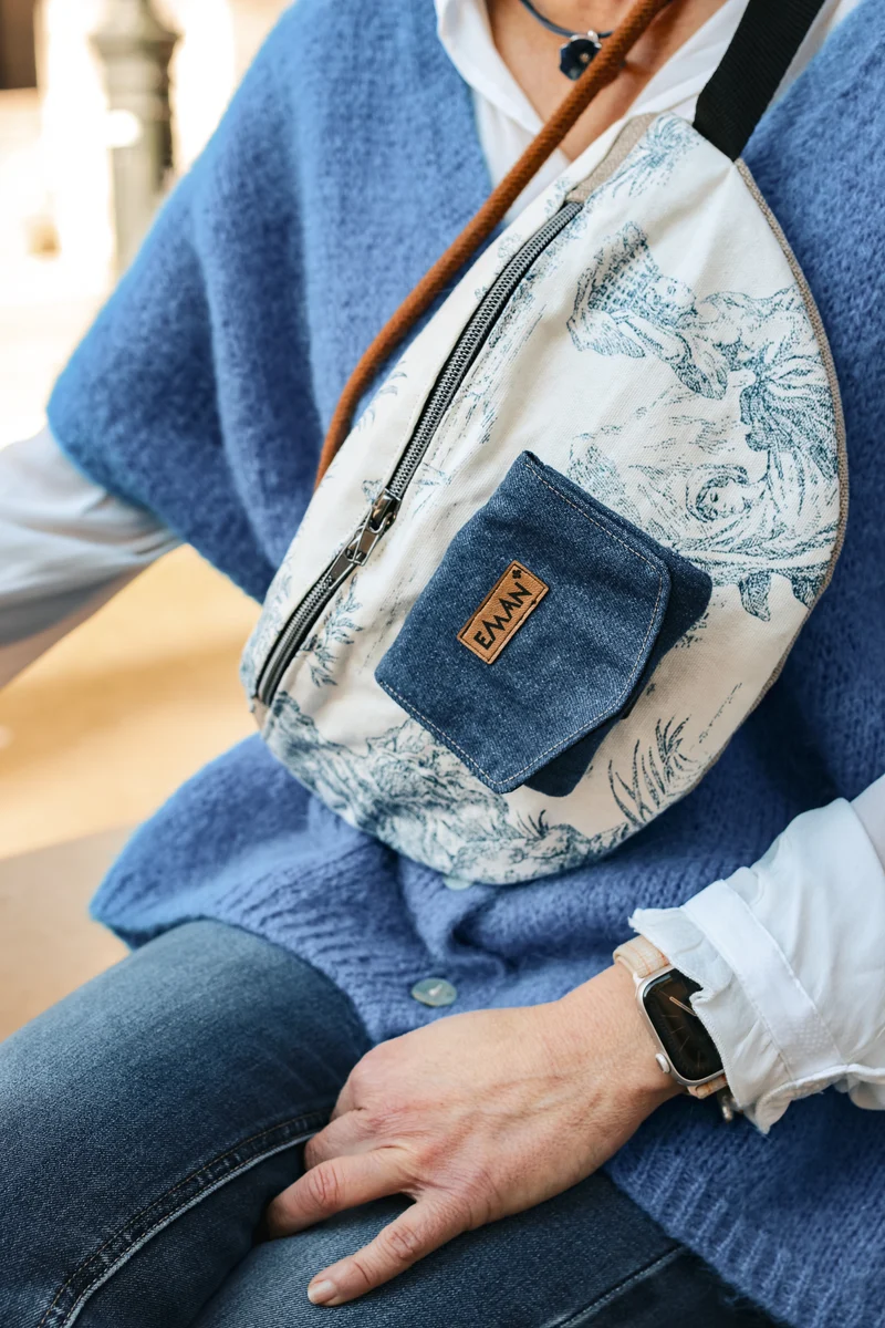Ensemble Banane Toile de Jouy - pochette friandise chien Blue Jean
