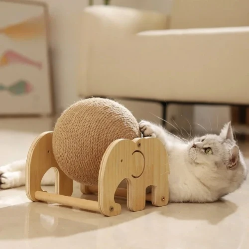 Griffoir pour chat - Désign bois avec balle sisal - Éléphant