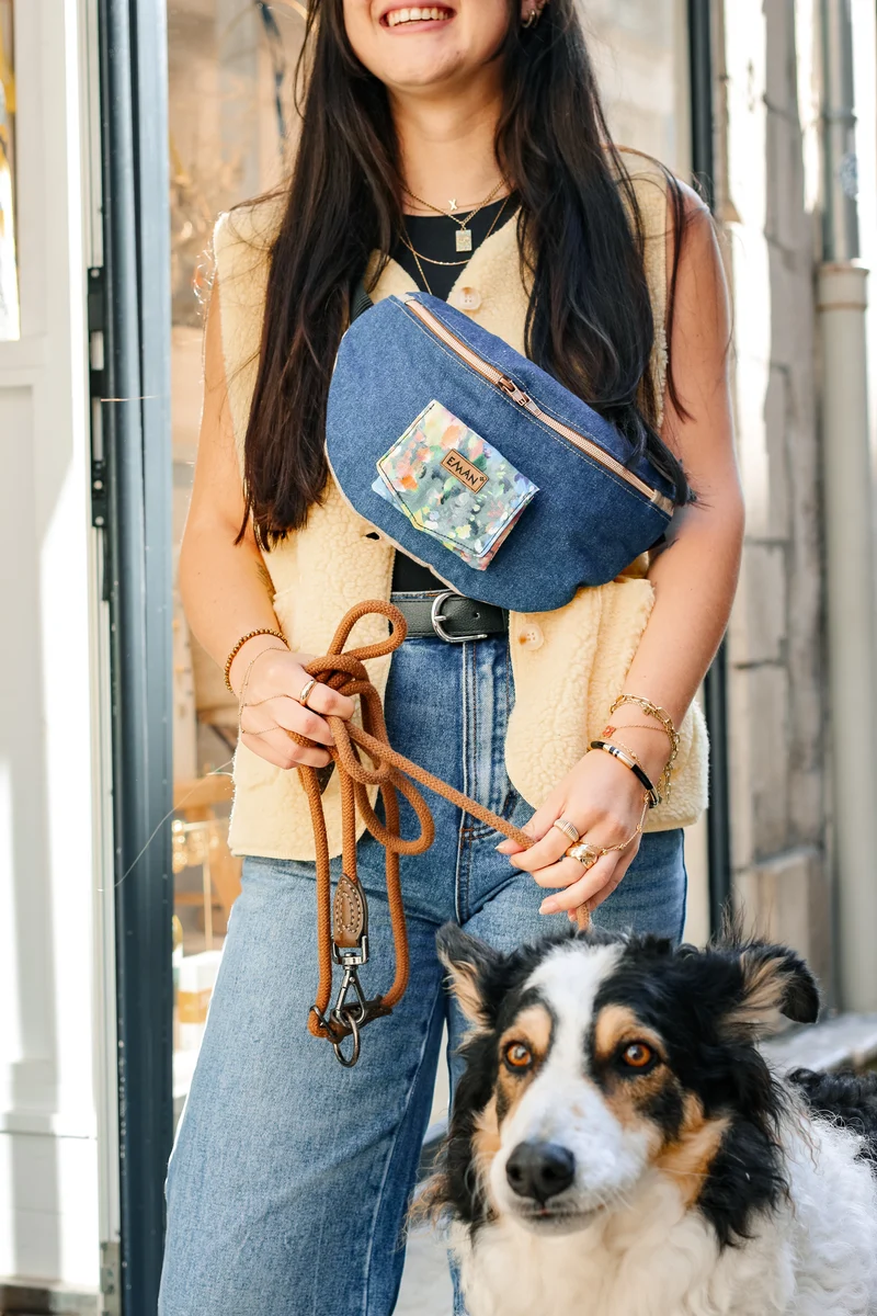Ensemble Banane Blue Jean - pochette friandise chien Akuarelle