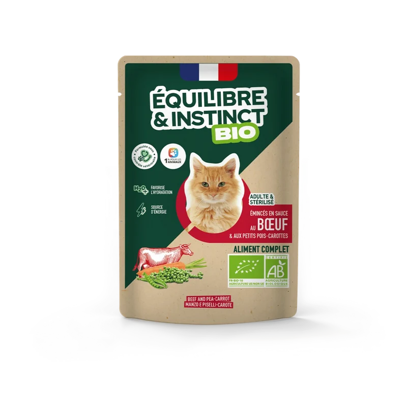 Emincés sauce bio Bœuf pour chats - Equilibre & Instinct