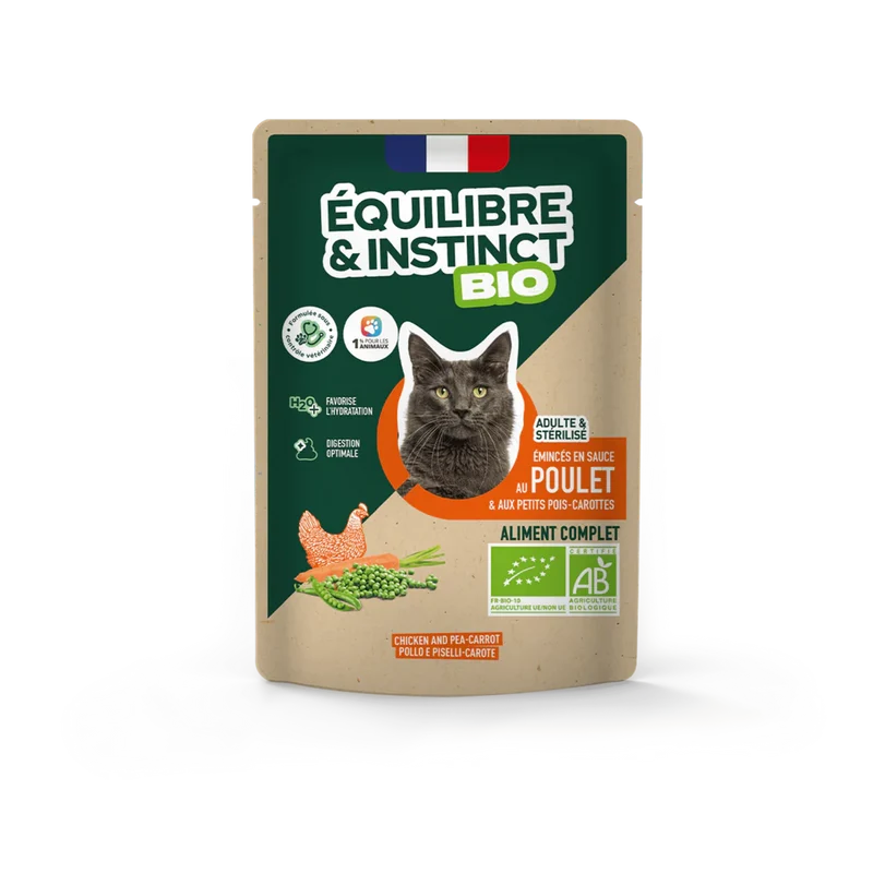Emincés sauce bio Poulet pour chats - Equilibre & Instinct