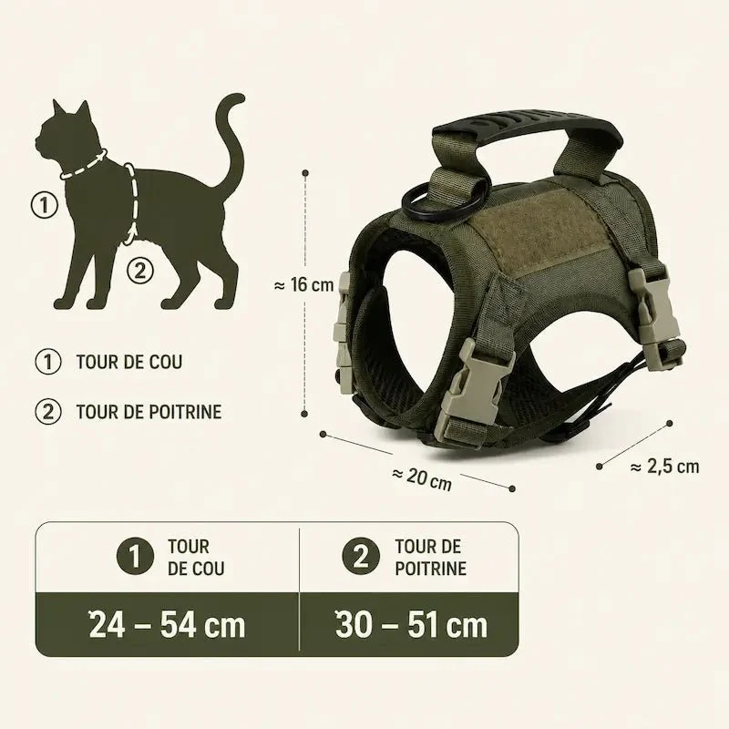 Harnais tactique chat - Anti-fugue et confort | CatArmor