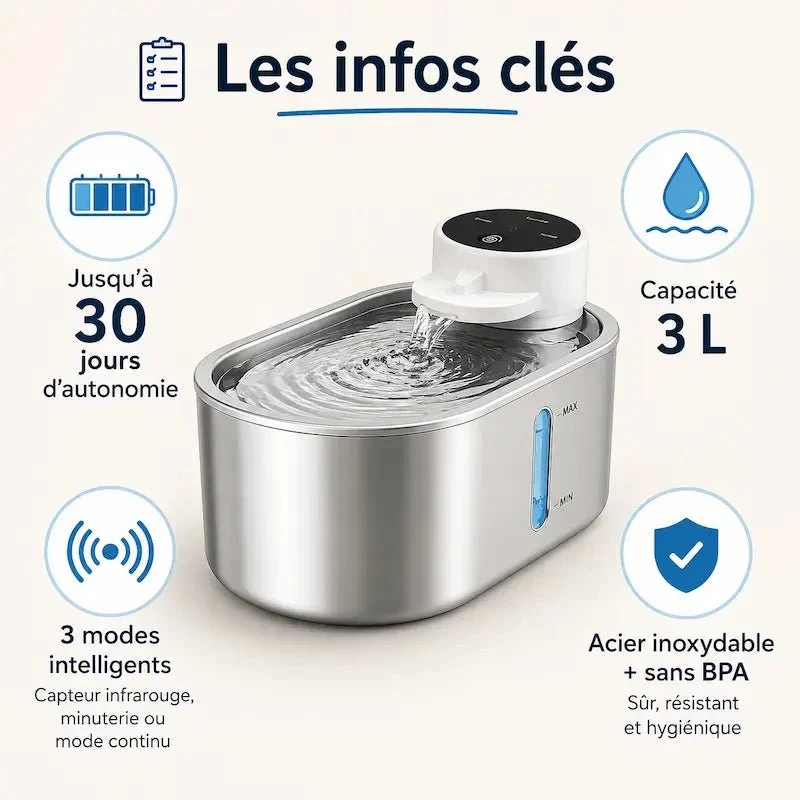 Fontaine chat sans fil à pile - Hydratation libre et durable | PurrWave