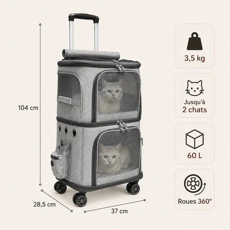 Sac de transport à roulettes pour 2 chats - Zéro effort | DuoRoll