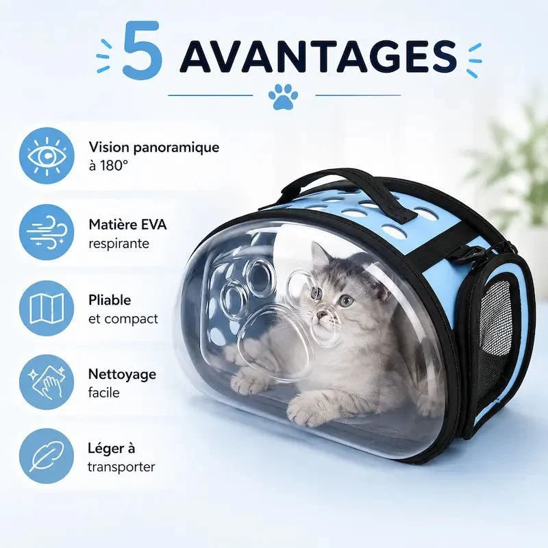 Sac de transport transparent pour chat - Vue panoramique | ClearCat