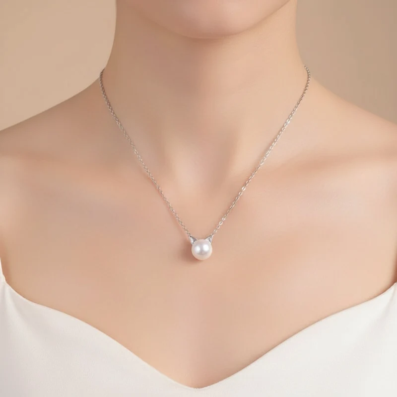 Collier pendentif chat avec perle argent - CatPearl