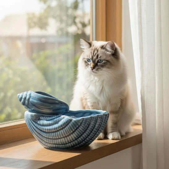 FONTAINE A EAU POUR CHAT CERAMIQUE | Coquillage
