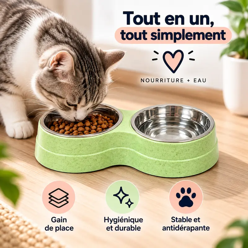 Gamelle double inox chat - Hygiène & durabilité | SteelDuo