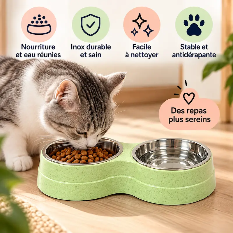 Gamelle double inox chat - Hygiène & durabilité | SteelDuo