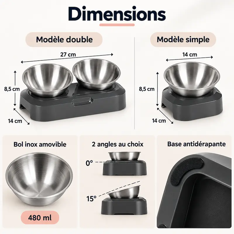 Gamelle chat surélevée inox - Posture idéale | SteelLift