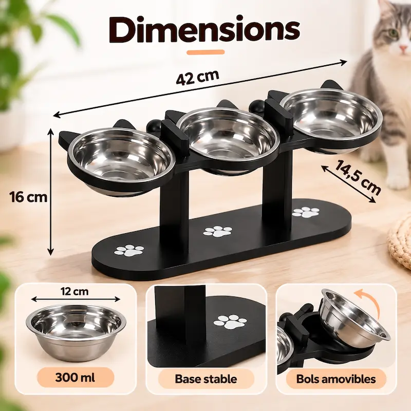 Gamelle triple pour chat - Repas zen et digestion facile
