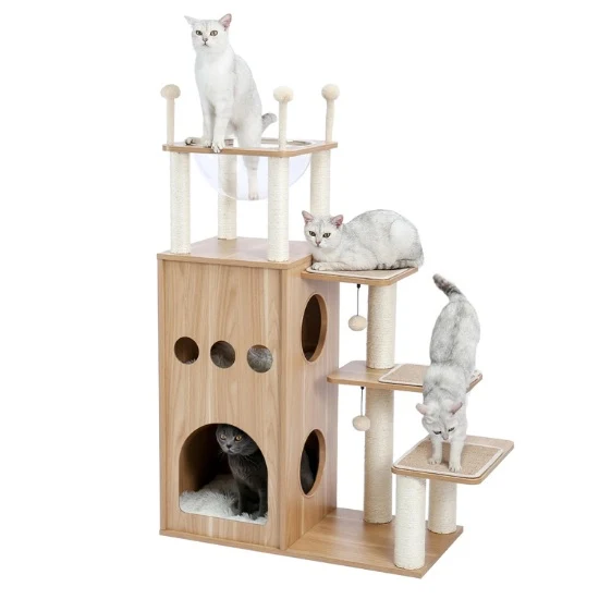 Arbre à chat - Design bois avec griffoir et maison - SkyCity