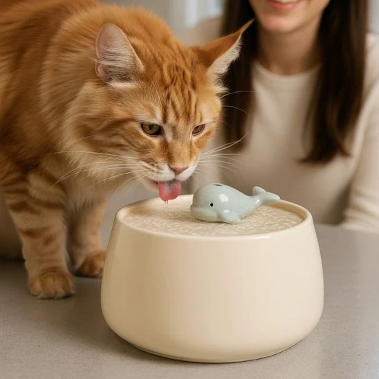 FONTAINE EAU CHAT CERAMIQUE | CéraSource