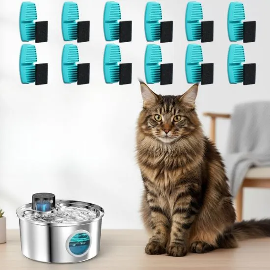 FILTRE FONTAINE A EAU POUR CHAT – INOX SANS FIL - 12 FILTRES
