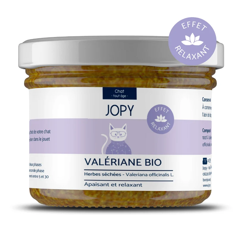 Valériane séchée naturelle pour chats - bocal verre - Jopy