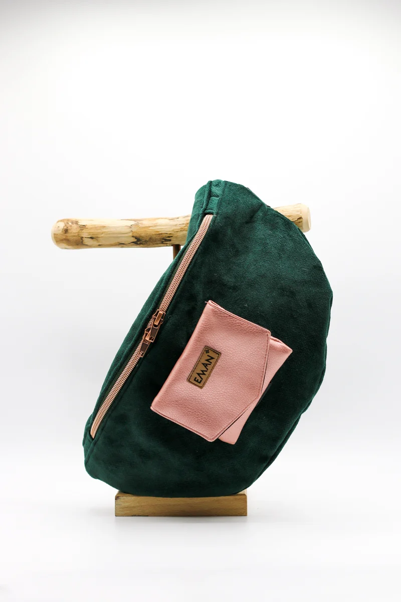 Ensemble Banane velours vert - pochette friandise chien Baigneuse