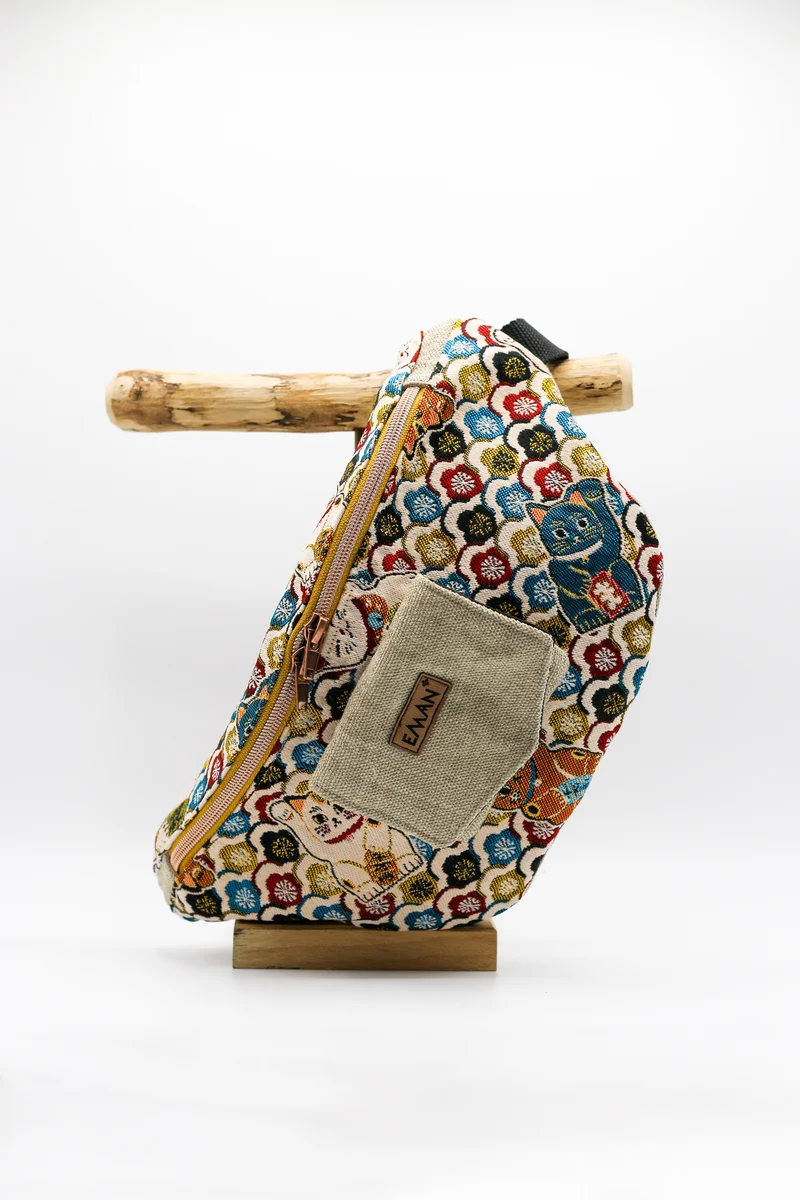 Ensemble Banane Maneki Neko - pochette friandise chien velours lin