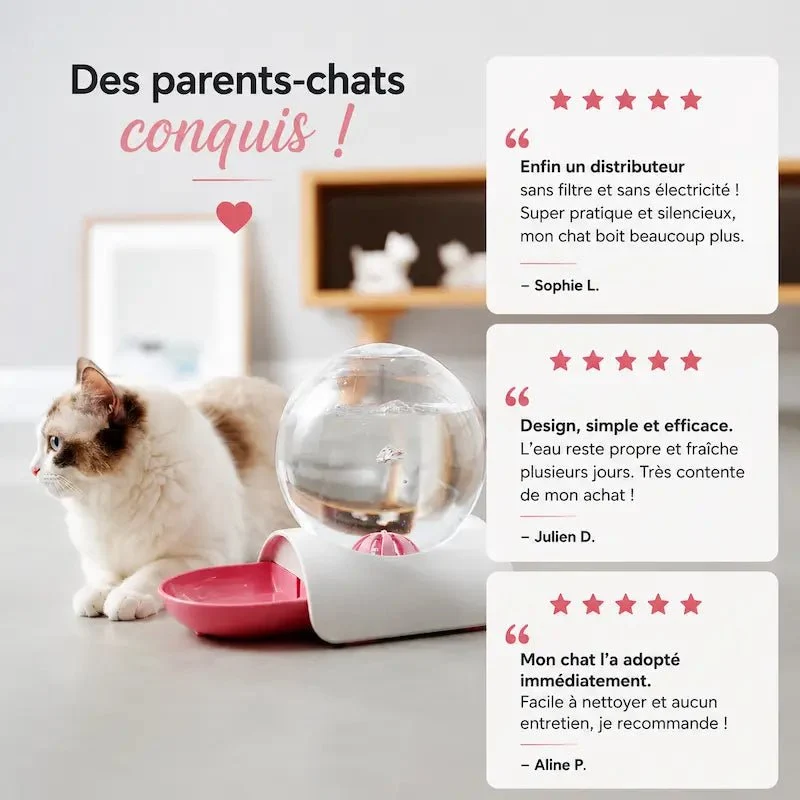 Distributeur eau chat 2,8L - Zéro filtre, zéro contrainte | PureMiaou